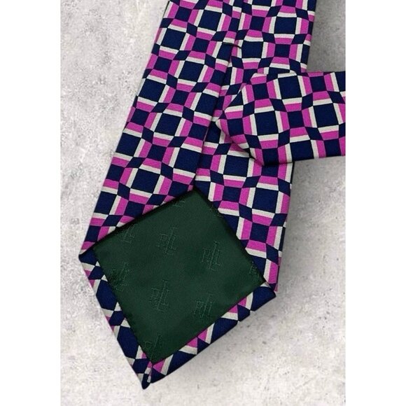 NEW LAUREN RALPH LAUREN Silk Tie Black Purple Geometric W:3.5" EUC - Picture 5 of 6